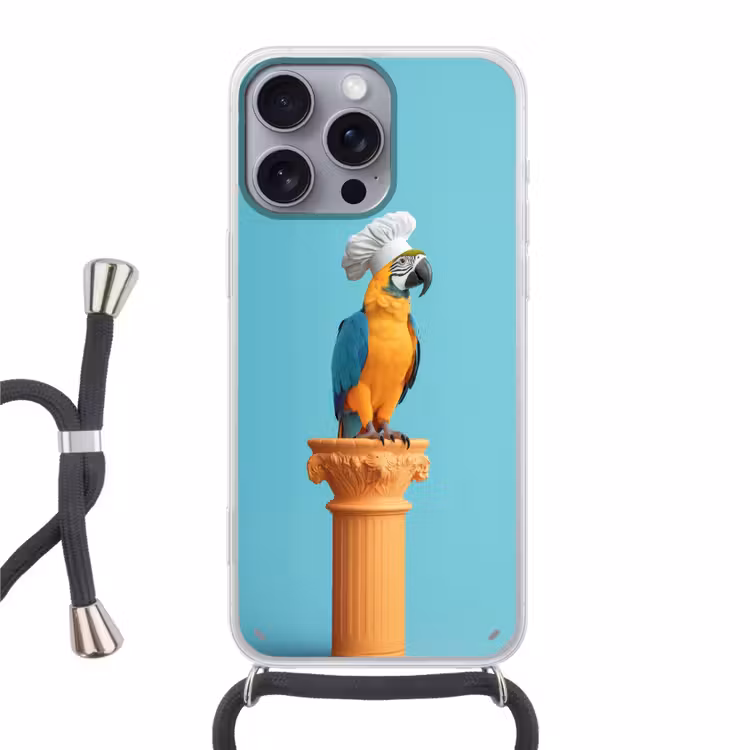 Papegaai - Koksmuts - Grappig - Vogel Hoesje iPhone 16 Pro Max met koord klein -3d