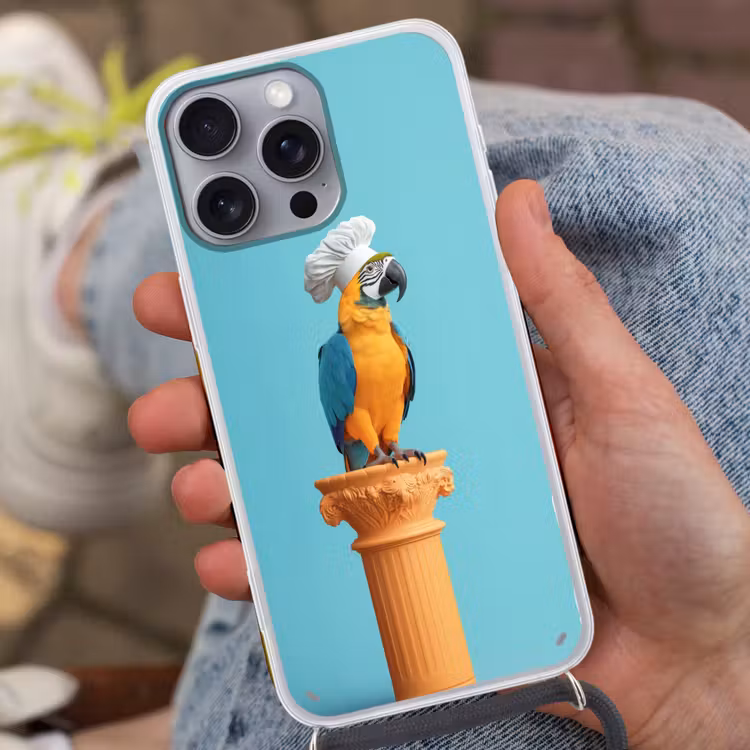 Papegaai - Koksmuts - Grappig - Vogel Hoesje iPhone 16 Pro Max met koord klein -sfeer3