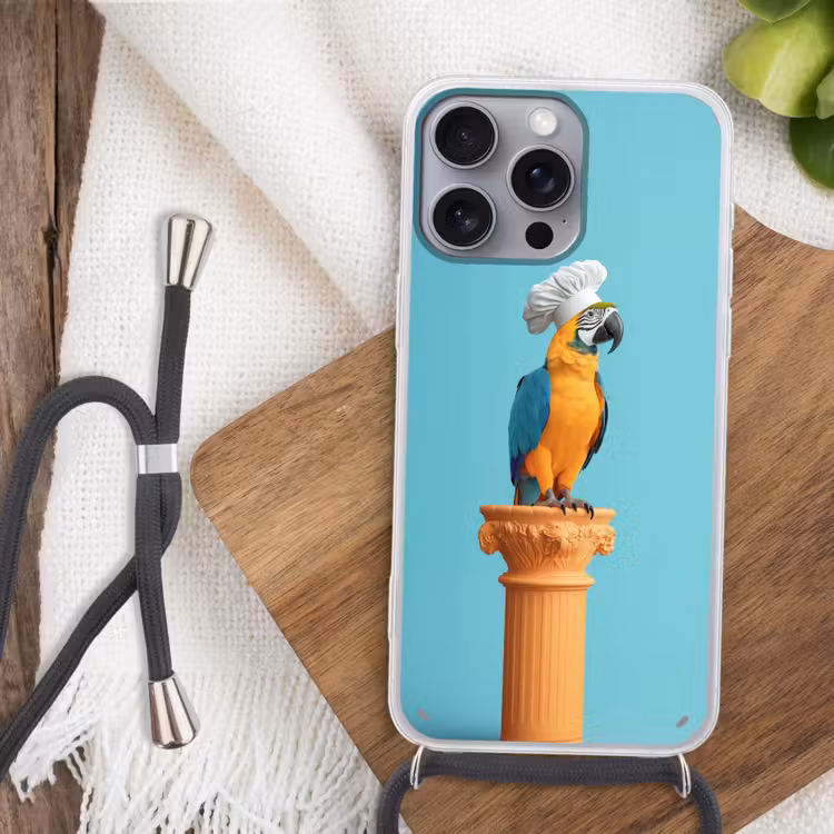 Papegaai - Koksmuts - Grappig - Vogel Hoesje iPhone 16 Pro Max met koord klein -sfeer4