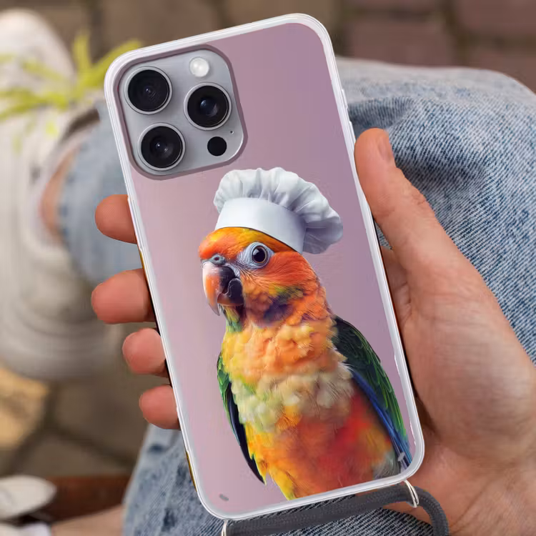 Papegaai - Koksmuts - Nieuwsgierig - Vogel Hoesje iPhone 16 Pro Max met koord klein -sfeer3