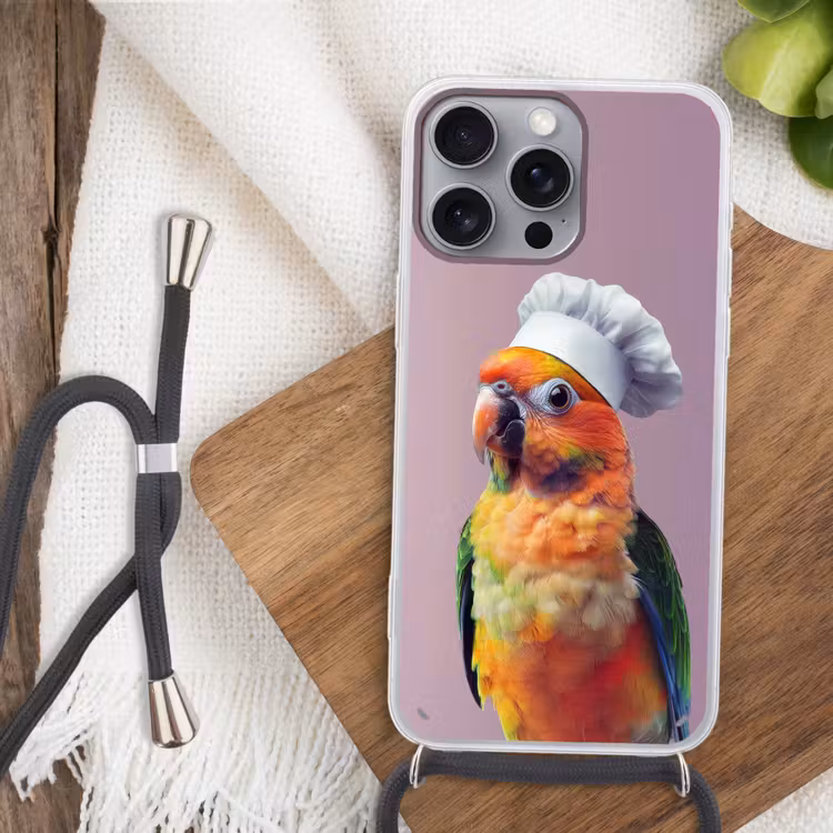 Papegaai - Koksmuts - Nieuwsgierig - Vogel Hoesje iPhone 16 Pro Max met koord klein -sfeer4