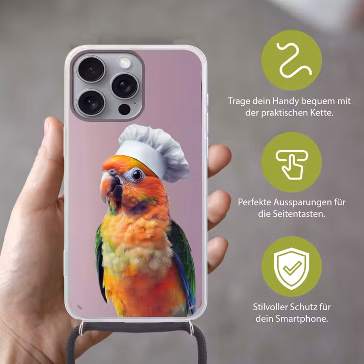 Papegaai - Koksmuts - Nieuwsgierig - Vogel Hoesje iPhone 16 Pro Max met koord klein -sfeer2_DE