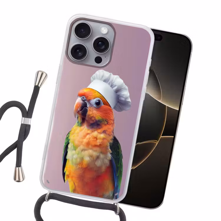 Papegaai - Koksmuts - Nieuwsgierig - Vogel Hoesje iPhone 16 Pro Max met koord klein -sfeer1