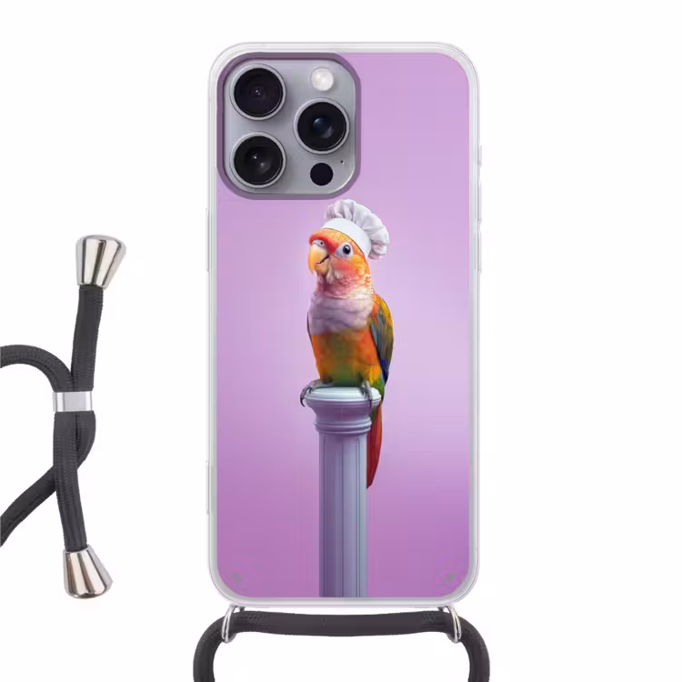 Papegaai - Koksmuts - Pilaar - Vogel Hoesje iPhone 16 Pro Max met koord klein -3d