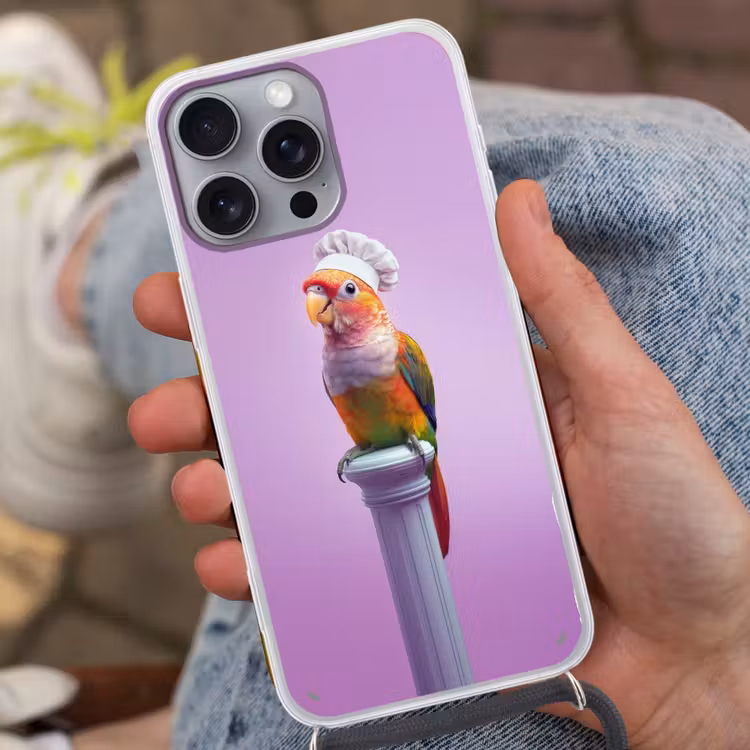 Papegaai - Koksmuts - Pilaar - Vogel Hoesje iPhone 16 Pro Max met koord klein -sfeer3