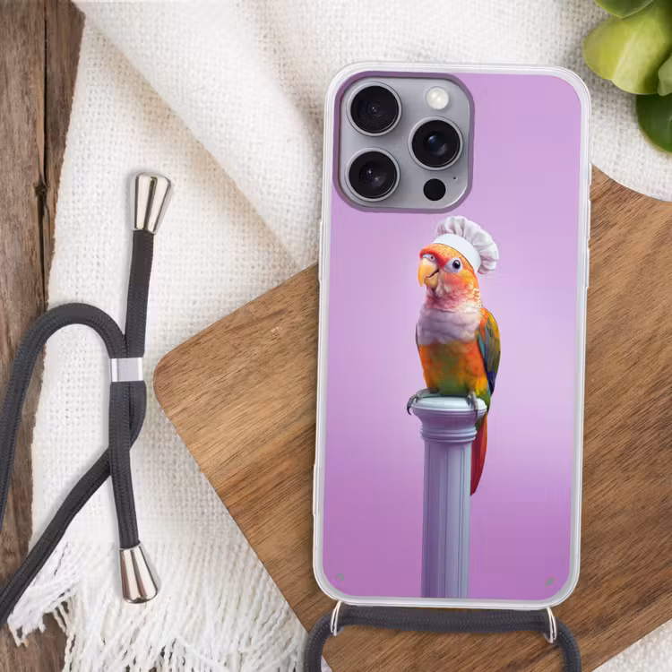 Papegaai - Koksmuts - Pilaar - Vogel Hoesje iPhone 16 Pro Max met koord klein -sfeer4