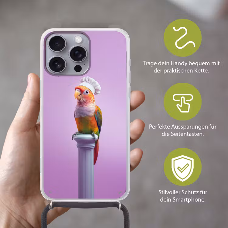 Papegaai - Koksmuts - Pilaar - Vogel Hoesje iPhone 16 Pro Max met koord klein -sfeer2_DE