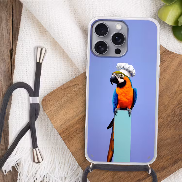 Papegaai - Koksmuts - Vogel - Leuk Hoesje iPhone 16 Pro Max met koord klein -sfeer4