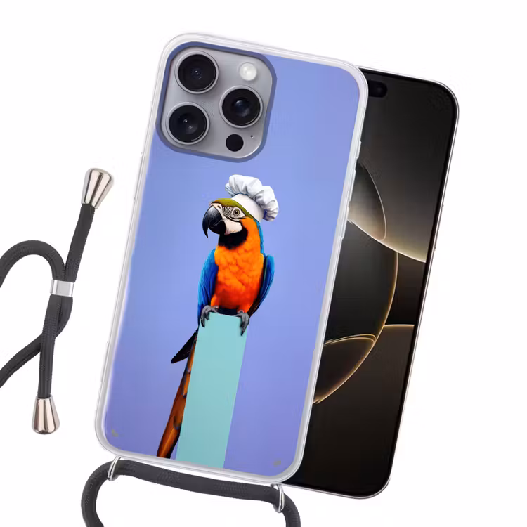 Papegaai - Koksmuts - Vogel - Leuk Hoesje iPhone 16 Pro Max met koord klein -sfeer1