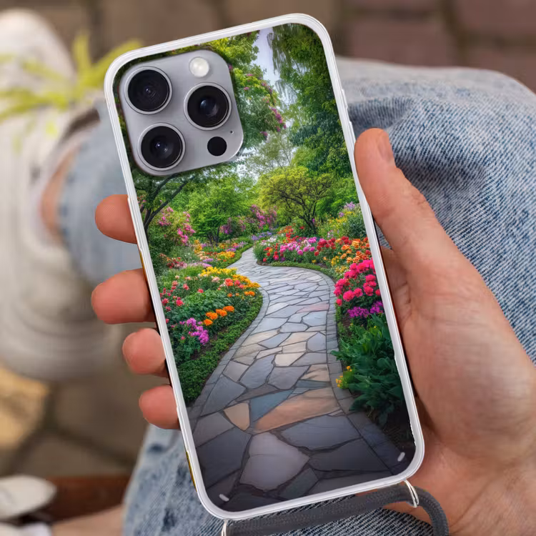 Park - Bloemen - Tuin Hoesje iPhone 16 Pro Max met koord klein -sfeer3