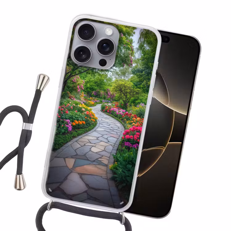 Park - Bloemen - Tuin Hoesje iPhone 16 Pro Max met koord klein -sfeer1