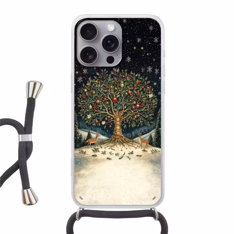 Feestboom - Winterhemel - Kleurrijk Hoesje iPhone 16 Pro Max met koord klein -3d