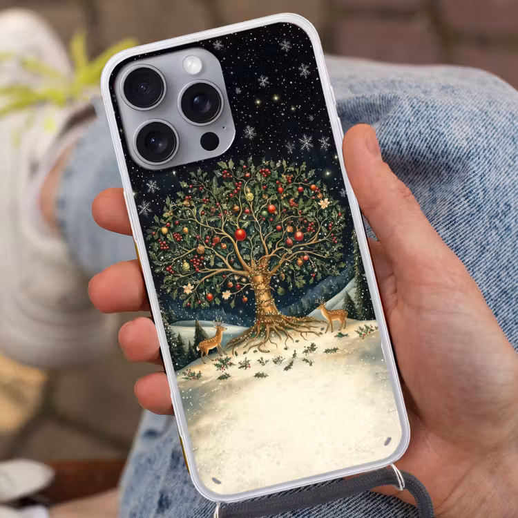 Feestboom - Winterhemel - Kleurrijk Hoesje iPhone 16 Pro Max met koord klein -sfeer3