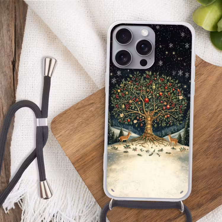 Feestboom - Winterhemel - Kleurrijk Hoesje iPhone 16 Pro Max met koord klein -sfeer4