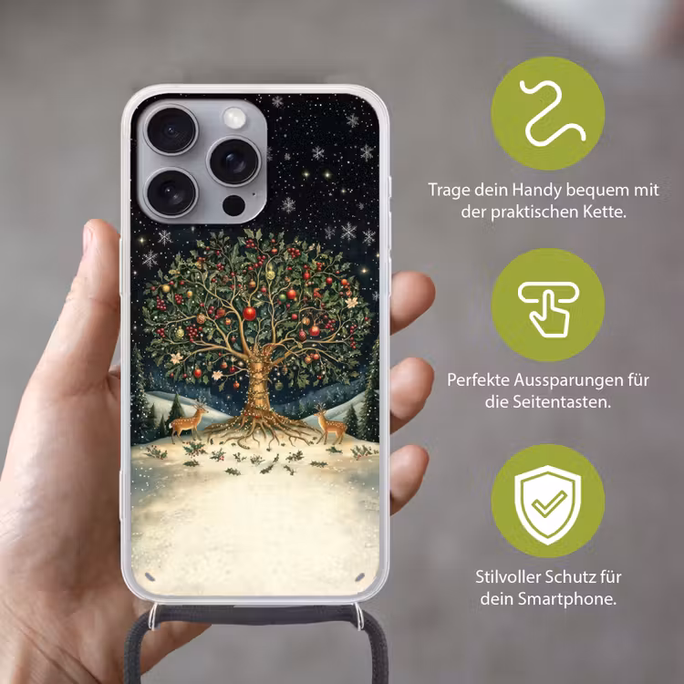 Feestboom - Winterhemel - Kleurrijk Hoesje iPhone 16 Pro Max met koord klein -sfeer2_DE