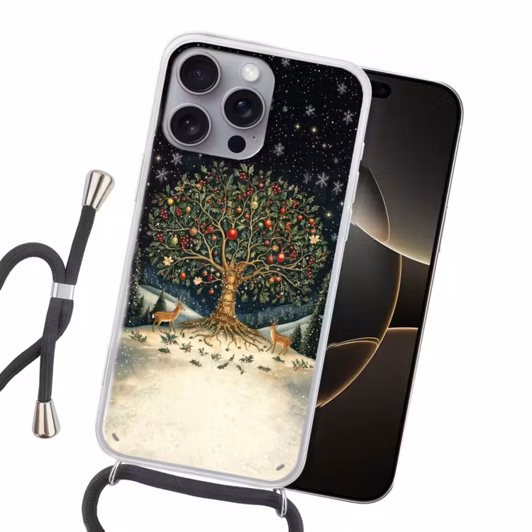 Feestboom - Winterhemel - Kleurrijk Hoesje iPhone 16 Pro Max met koord klein -sfeer1
