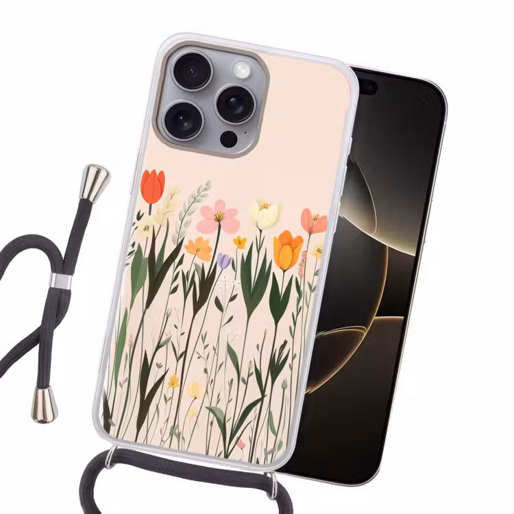 Pasteltinten - Bloemen - Illustratie Hoesje iPhone 16 Pro Max met koord klein -sfeer1