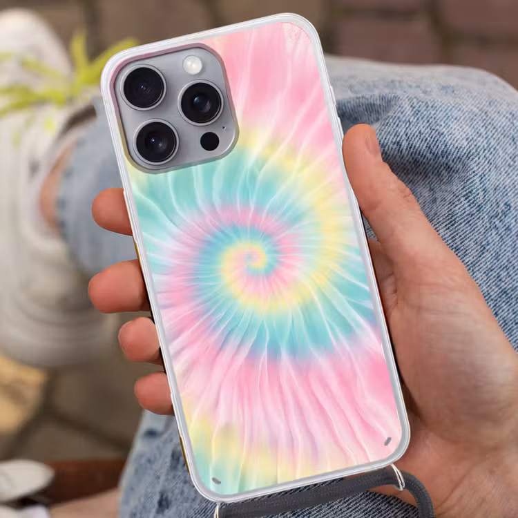 Pasteltinten - Tie dye - Roze Hoesje iPhone 16 Pro Max met koord klein -sfeer3