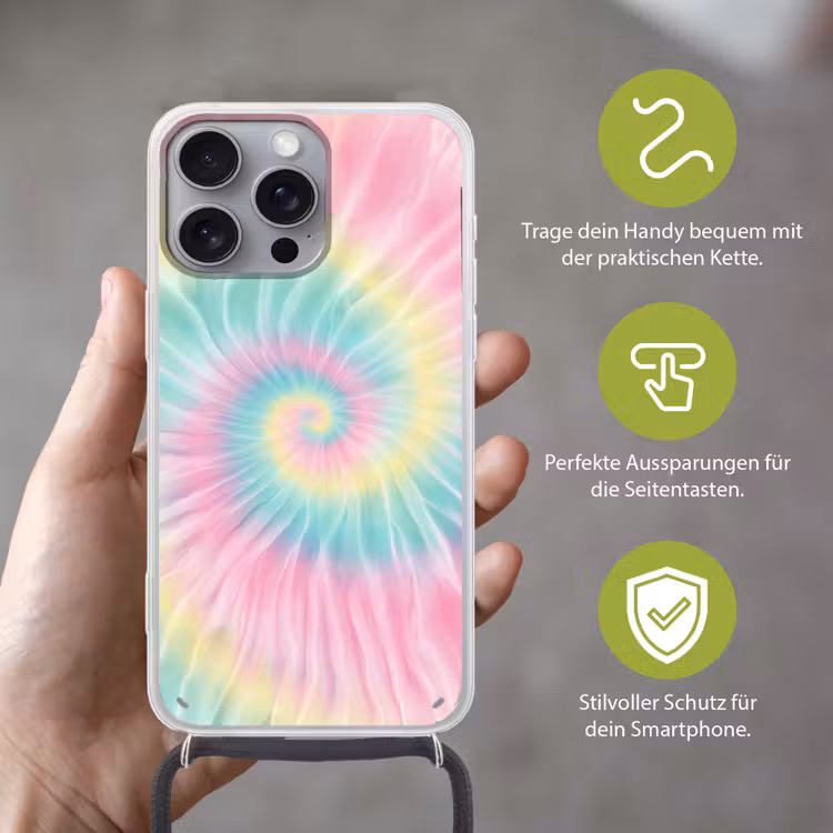 Pasteltinten - Tie dye - Roze Hoesje iPhone 16 Pro Max met koord klein -sfeer2_DE
