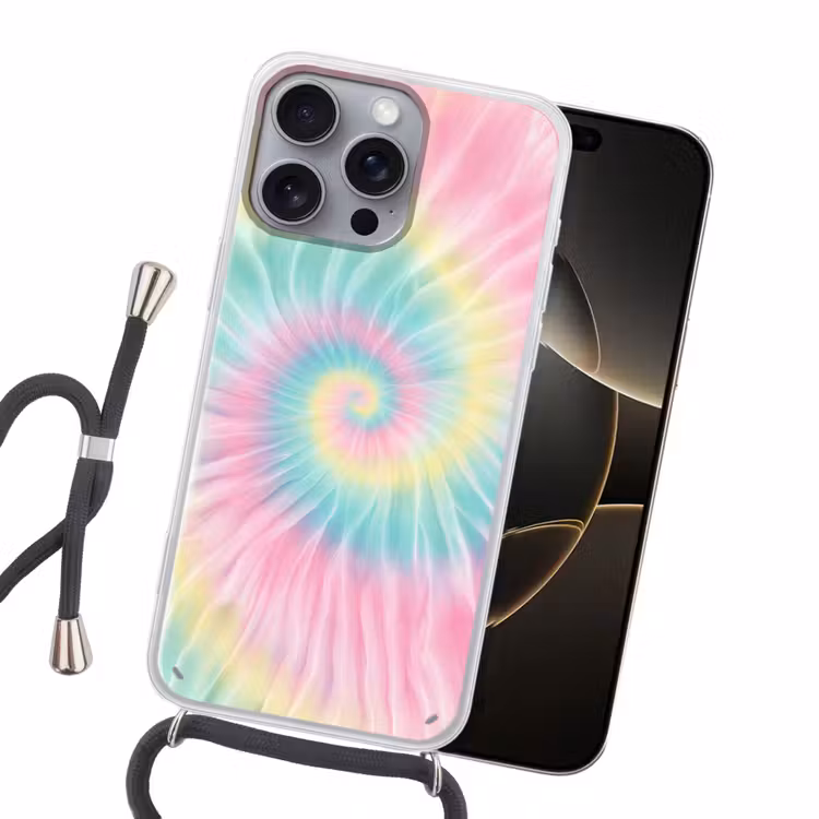 Pasteltinten - Tie dye - Roze Hoesje iPhone 16 Pro Max met koord klein -sfeer1