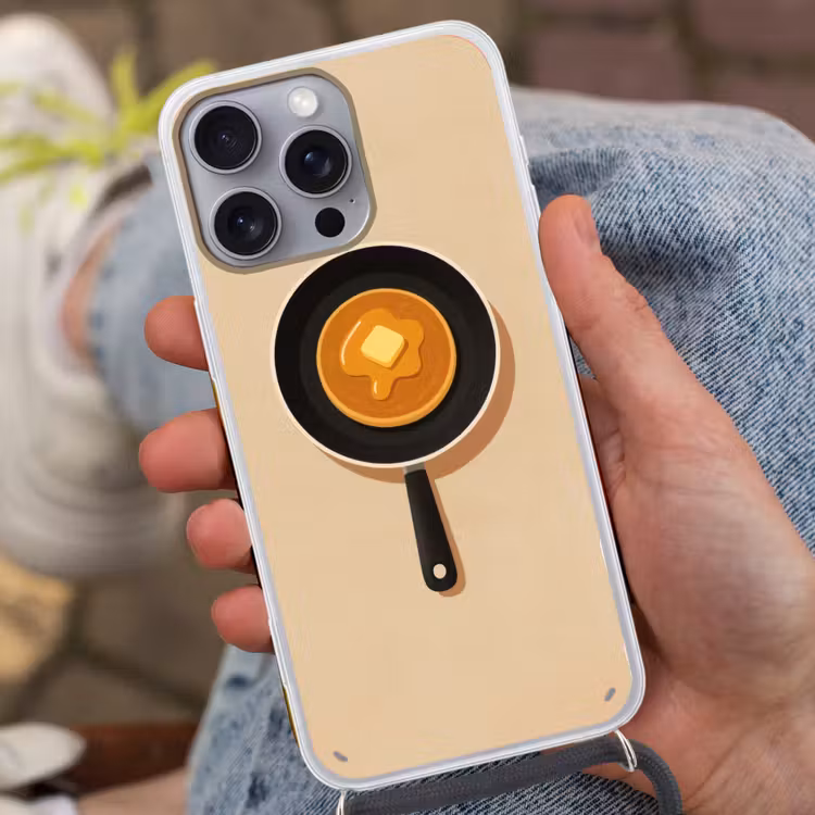Pannenkoek - Koekenpan - Boter - Minimalistisch Hoesje iPhone 16 Pro Max met koord klein -sfeer3