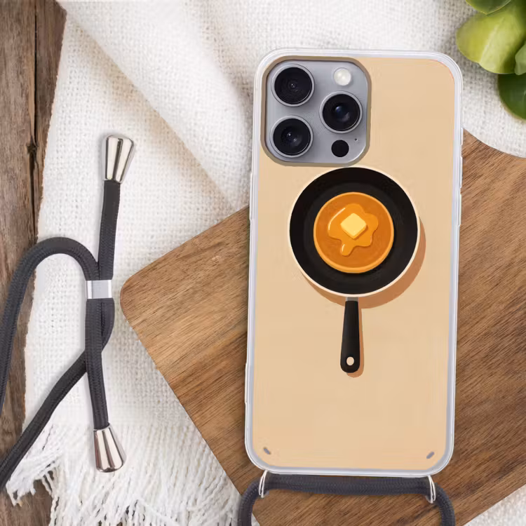 Pannenkoek - Koekenpan - Boter - Minimalistisch Hoesje iPhone 16 Pro Max met koord klein -sfeer4