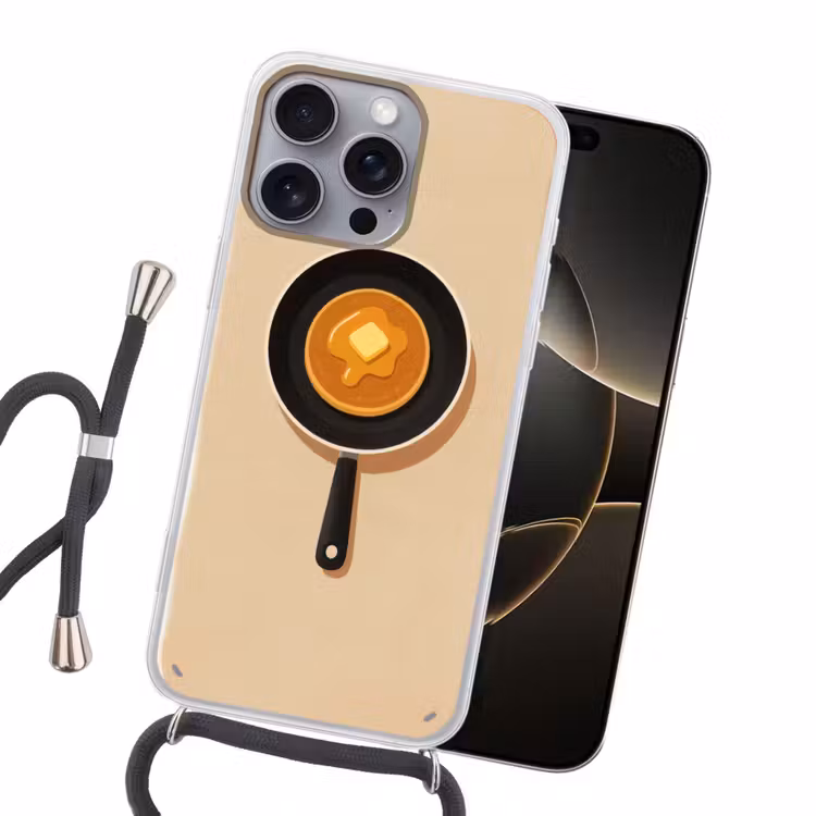 Pannenkoek - Koekenpan - Boter - Minimalistisch Hoesje iPhone 16 Pro Max met koord klein -sfeer1