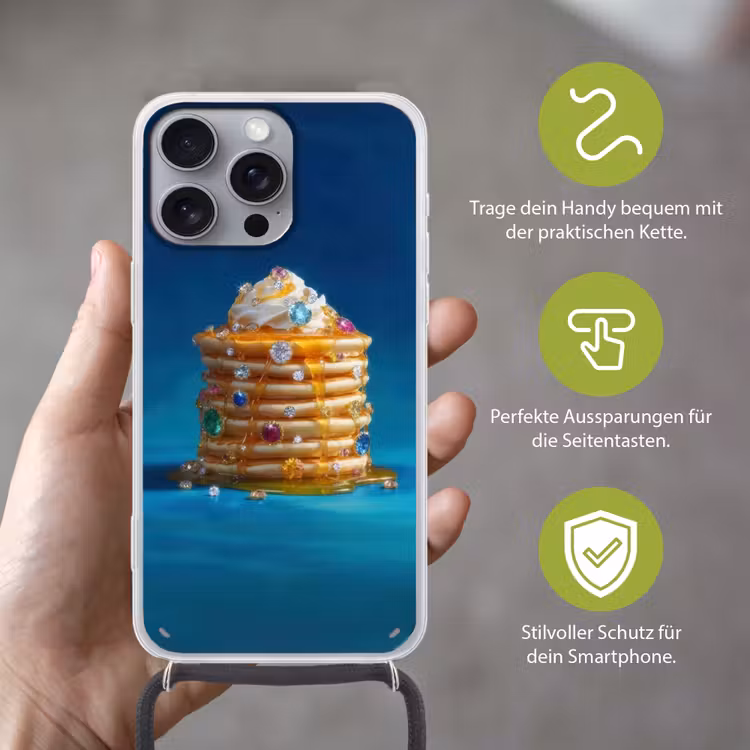 Pannenkoeken - Steentjes - Glitter - Slagroom Hoesje iPhone 16 Pro Max met koord klein -sfeer2_DE