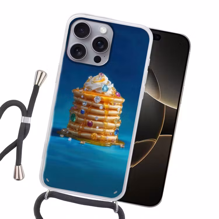 Pannenkoeken - Steentjes - Glitter - Slagroom Hoesje iPhone 16 Pro Max met koord klein -sfeer1