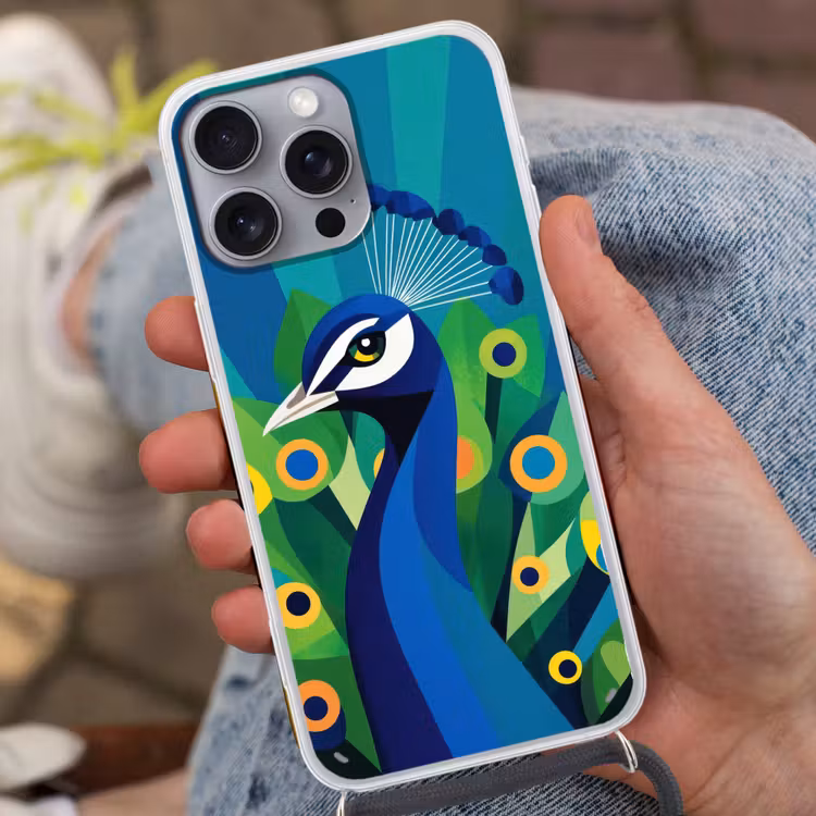 Pauw - Cirkels - Blauw Hoesje iPhone 16 Pro Max met koord klein -sfeer3