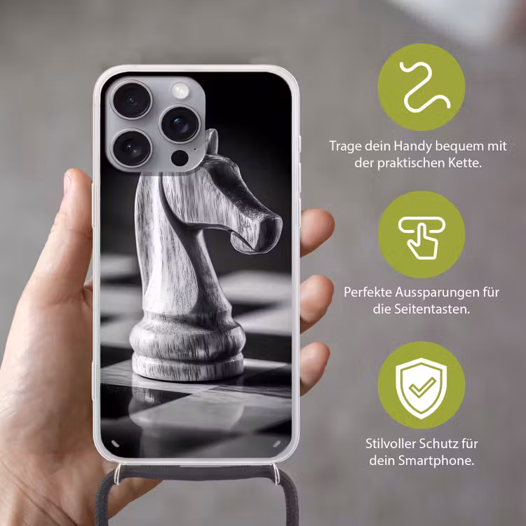 Paard - Hout - Schaalbord - Zwart Hoesje iPhone 16 Pro Max met koord klein -sfeer2_DE
