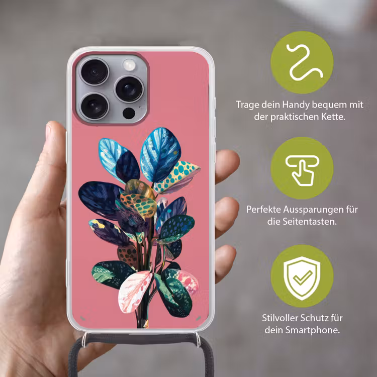 Plant - Bladeren - Stippen - Abstract Hoesje iPhone 16 Pro Max met koord klein -sfeer2_DE