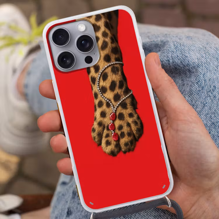 Poot - Luipaard - Ketting - Edelstenen Hoesje iPhone 16 Pro Max met koord klein -sfeer3
