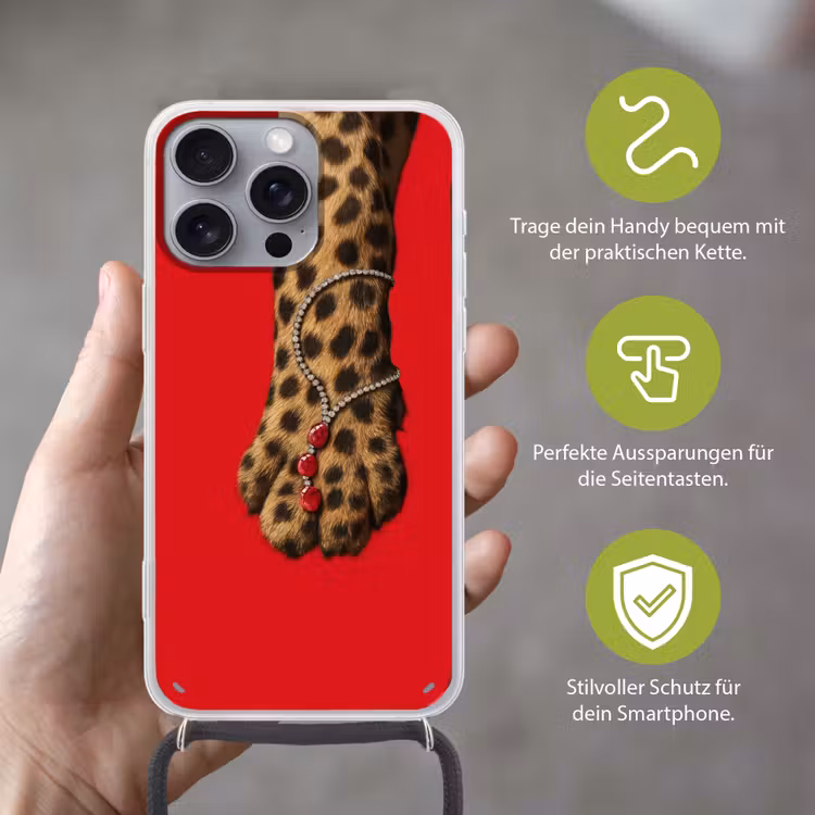 Poot - Luipaard - Ketting - Edelstenen Hoesje iPhone 16 Pro Max met koord klein -sfeer2_DE
