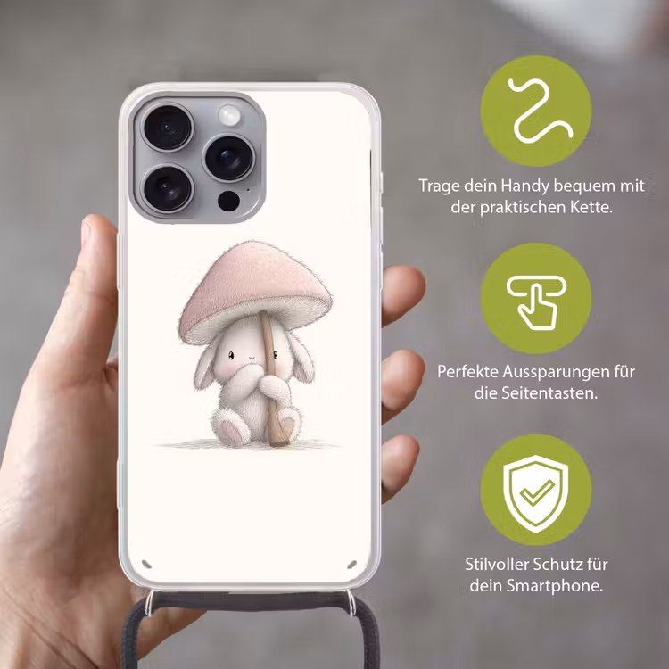 Paddenstoel - Konijn - Roze Hoesje iPhone 16 Pro Max met koord klein -sfeer2_DE