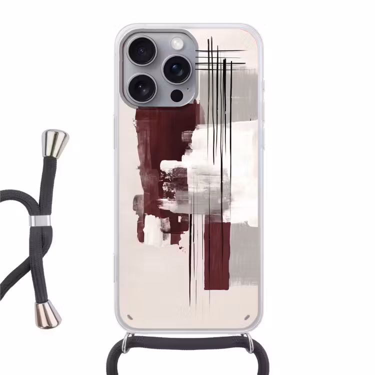 Penseelstreken - Abstract - Lijnen - Rood Hoesje iPhone 16 Pro Max met koord klein -3d
