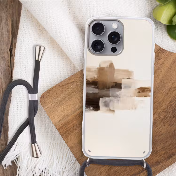 Penseelstreken - Abstract landschap - Rust Hoesje iPhone 16 Pro Max met koord klein -sfeer4