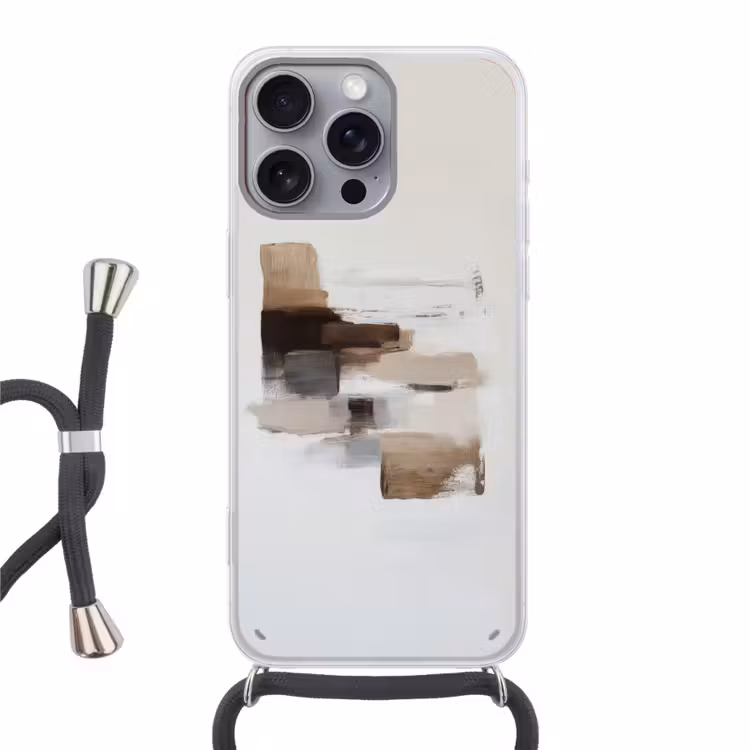 Penseelstreken - Balans - Beige - Bruin Hoesje iPhone 16 Pro Max met koord klein -3d