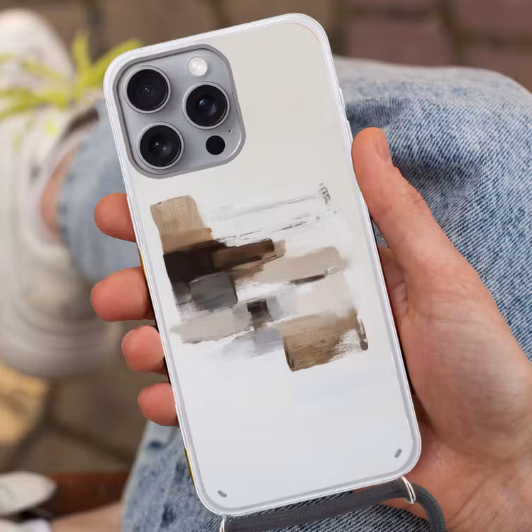 Penseelstreken - Balans - Beige - Bruin Hoesje iPhone 16 Pro Max met koord klein -sfeer3