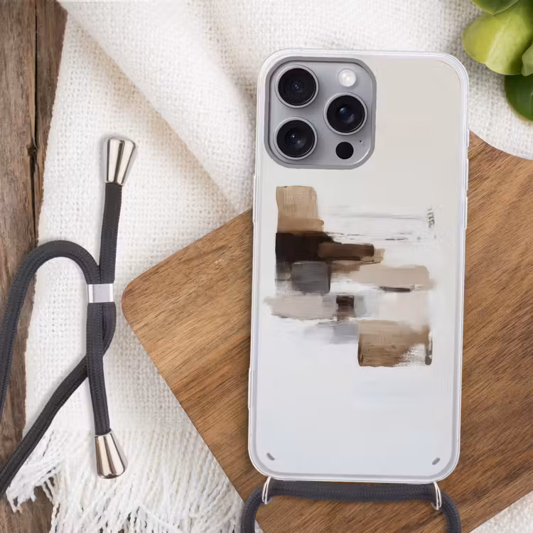 Penseelstreken - Balans - Beige - Bruin Hoesje iPhone 16 Pro Max met koord klein -sfeer4