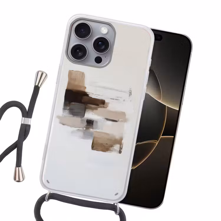 Penseelstreken - Balans - Beige - Bruin Hoesje iPhone 16 Pro Max met koord klein -sfeer1