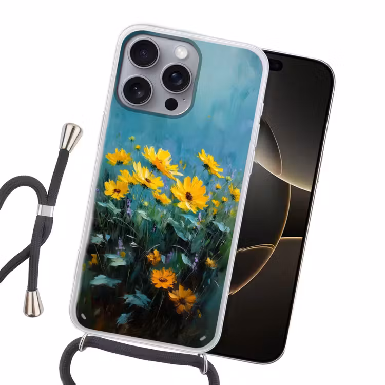 Penseelstreken - Bloemen - Felgeel - Abstract Hoesje iPhone 16 Pro Max met koord klein -sfeer1