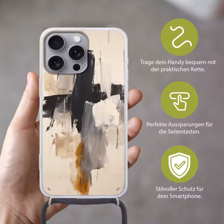 Penseelstreken - Ruw - Abstract - Beige Hoesje iPhone 16 Pro Max met koord klein -sfeer2_DE