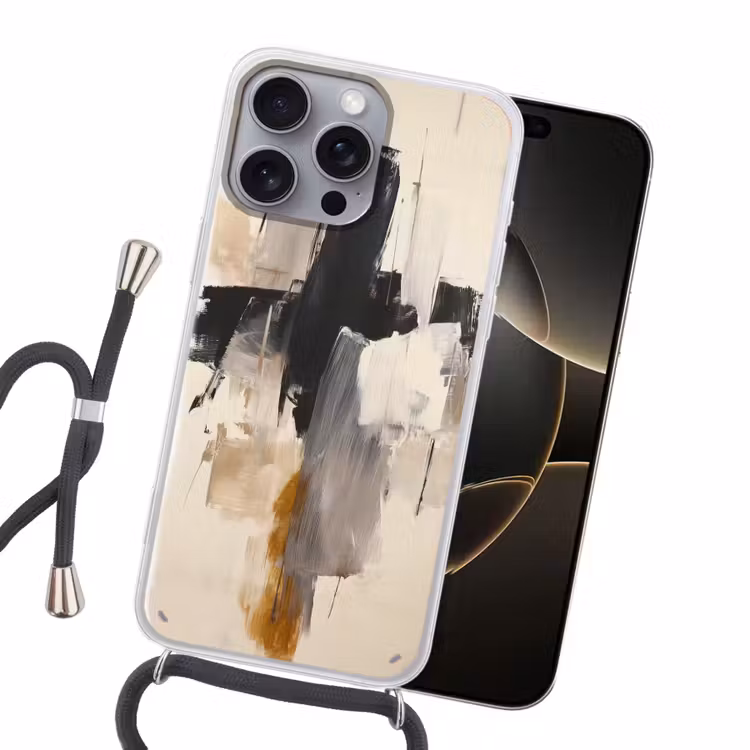 Penseelstreken - Ruw - Abstract - Beige Hoesje iPhone 16 Pro Max met koord klein -sfeer1