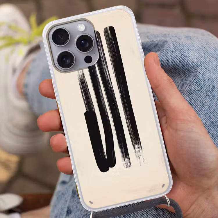 Penseelstreken - Verticaal - Zwart Hoesje iPhone 16 Pro Max met koord klein -sfeer3