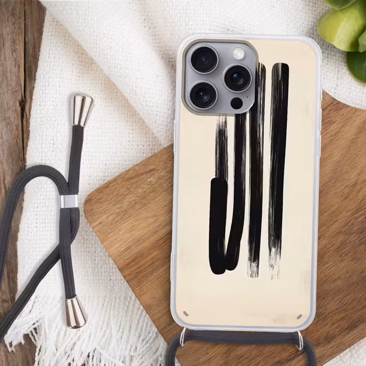 Penseelstreken - Verticaal - Zwart Hoesje iPhone 16 Pro Max met koord klein -sfeer4