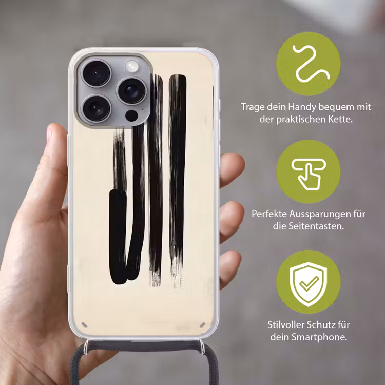 Penseelstreken - Verticaal - Zwart Hoesje iPhone 16 Pro Max met koord klein -sfeer2_DE