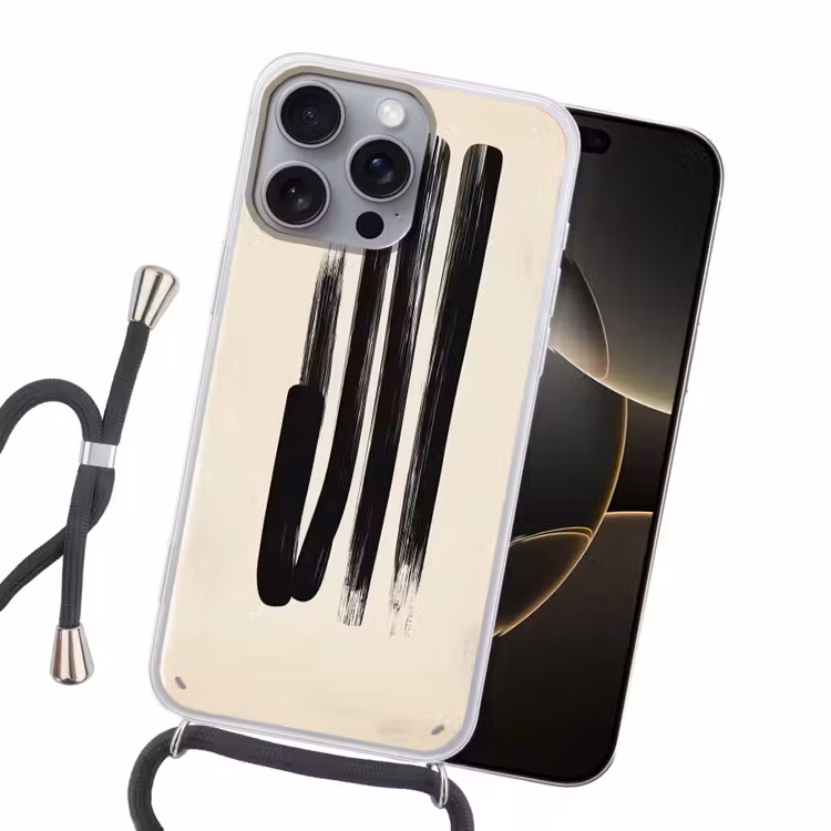 Penseelstreken - Verticaal - Zwart Hoesje iPhone 16 Pro Max met koord klein -sfeer1