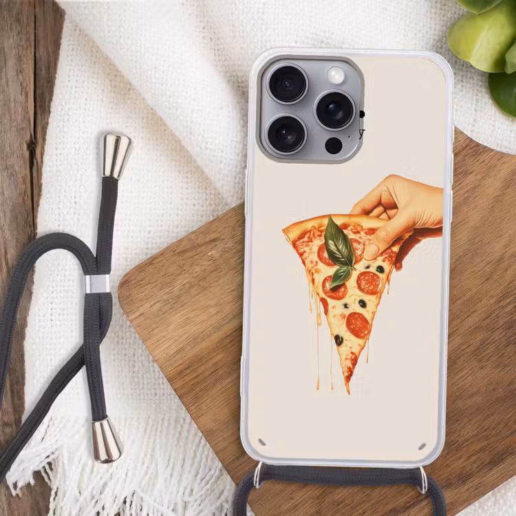 Pizza - Kaas - Pepperoni Hoesje iPhone 16 Pro Max met koord klein -sfeer4