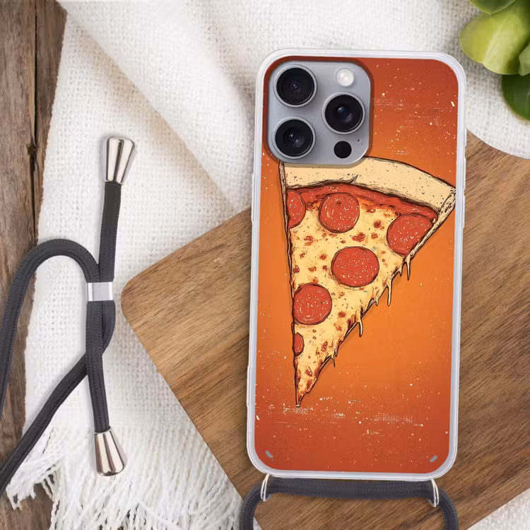 Pizza - Kaas - Rood - Pepperoni Hoesje iPhone 16 Pro Max met koord klein -sfeer4